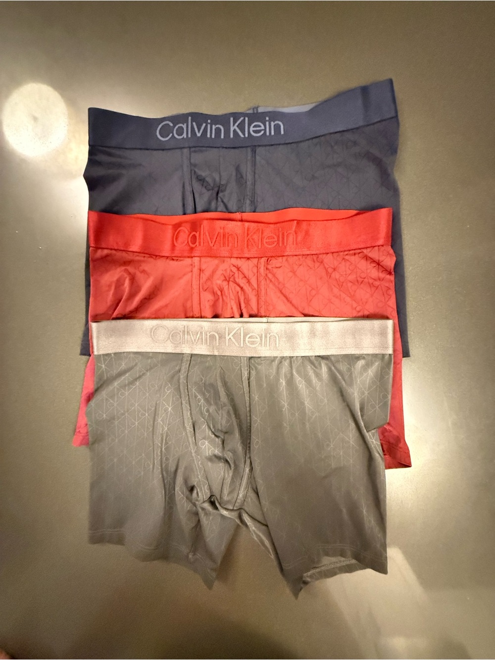 New Calvin Klein Men’s Boxer Briefs 3-Pack - Navy, Red, Gray. Microfiber